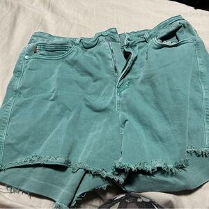 Judy Blue Teal Frayed Hem Jean Shorts